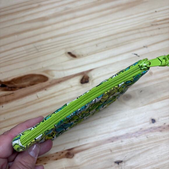 Vera Bradley Womens Cosmetic Bag Green Floral Makeup Travel Pencil Case Quilted - Picture 5 of 10